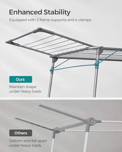 SONGMICS Clothes Drying Rack, Foldable, Heavy Duty, Space Saving - color: Gray, style: 2 Gullwings（22.2"D)