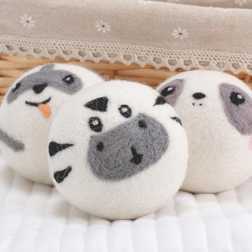 Wool Dryer Balls Handmade 3 Pack XL,Laundry Dryer Balls,100% New Zealand Wool Natural Fabric Softener,Reusable 1000 Loads,Wrinkles Free, Shorten Drying Time,Baby Safe (3 Pack XL,Cute Animals) - color: Cute Animals