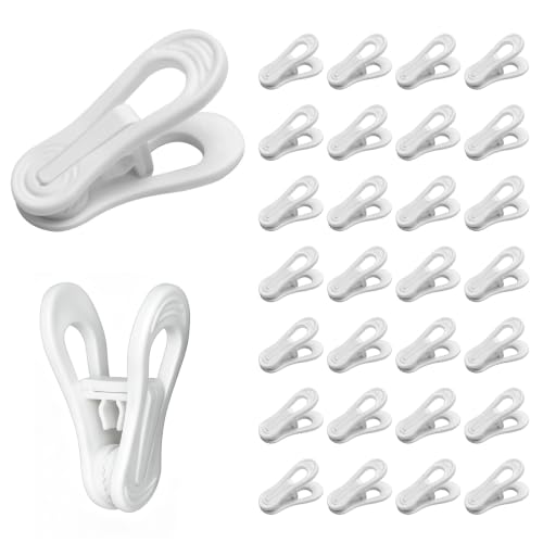 30 Pack Plastic Hanger Clips, White Heavy Duty Clothes Clips for Pants, Skirts & Baby Clothes, Anti-Slip Laundry Clips for Drying