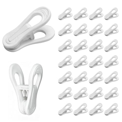 30 Pack Plastic Hanger Clips, White Heavy Duty Clothes Clips for Pants, Skirts & Baby Clothes, Anti-Slip Laundry Clips for Drying