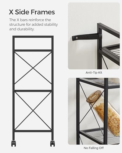 SONGMICS 3-Tier Steel Storage Rack with Wheels, Mesh Shelving Unit - color: Black, size: 3 Tiers (23.6"W)