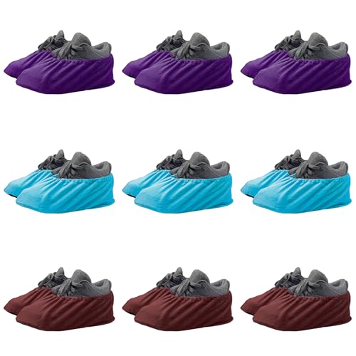 9 Pairs Reusable Shoe Covers for Indoors,Washable Shoe Covers Bowling Shoe Covers Reusable,Non Slip Shoe Covers Foot Service for Indoor Household Office Laboratory 12inch (3Purple+3Skyblue+3Red) - color: 3purple+3skyblue+3red