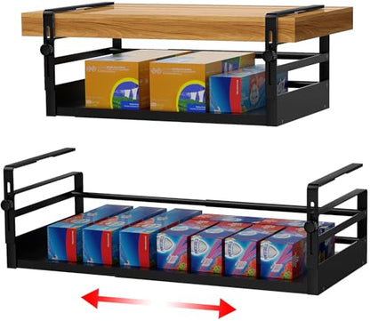 AmonHouseware 2Pack Expandable Under Shelf Storage Basket Organizer,Black - color: Black