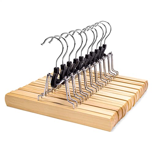Nature Smile Wooden Pants Skirt Hangers, Smooth Finish Solid Wood Non Slip Jeans Slack Clamp Hangers Hair Extension Hangers (10 Pack Natural)… - color: Natural
