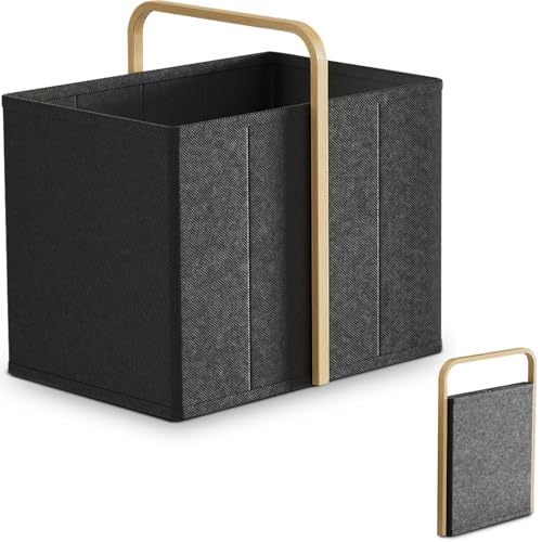 Collapsible Laundry Baskets with Handles 65L Portable Bamboo Laundry Hamper Oxford Fabric Foldable Laundry Bin Portable Cloth Baskets for Storage for Laundry Room Bedroom Living Room Black - color: Black