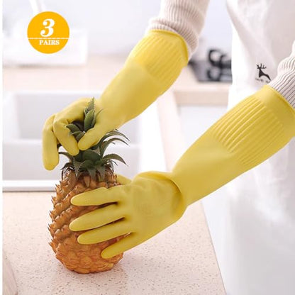6-Pair 17.8-Inch Elbow-Length Reusable Rubber Waterproof Household Cleaning and Kitchen Dishwashing Gloves - Large Size - color: （pack of 6）, size: Large