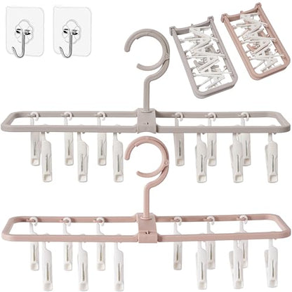 Clothes Drying Racks 2 Pack Small Folding Portable Hangers with 12 Clips - color: Gray,light Pink-2 Pack