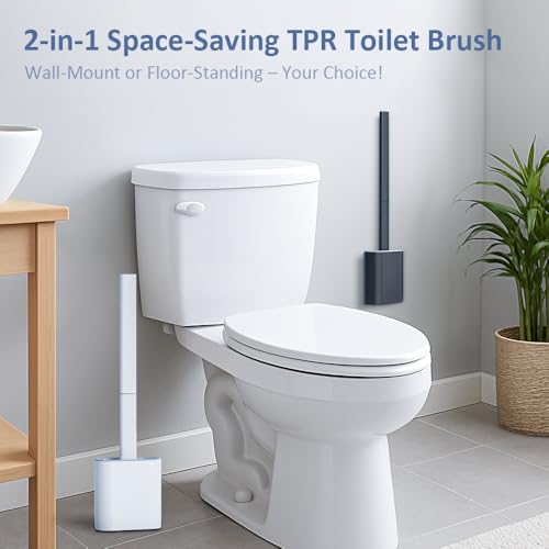 RV Silicone Toilet Brush with TPR Bristles & Detachable ABS Handle Set, Landing & Wall Mountable Toilet Bowl Brush for Space-Saving RV Bathrooms Flexible 360°Deep Cleaners Brushes (Gray) - color: Gray