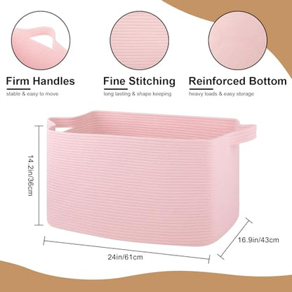 OIASKET 95L Extra Large Blanket Basket, 24" x 16.9" x 14.2" Woven Basket - color: Pink, size: 24"x16.9"x14.2"