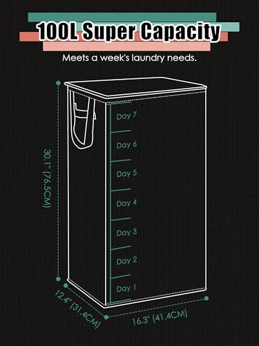 WTREE Laundry Hamper with Lid, Reinforced Sturdy Clothes Hamper with Anti-Puncture Base, Large Collapsible Laundry Basket with Removable Liner Bag, Tall Dirty Clothes Bin for Family, 100L Grey - color: Grey