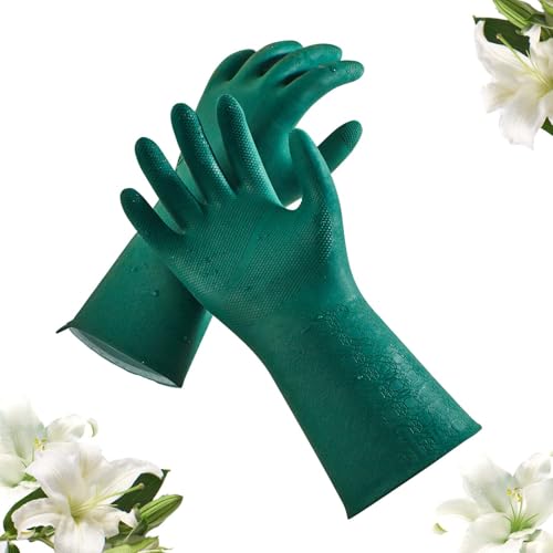 Vgo... Household Cleaning Gloves,Double-layer,Lined Dishwashing Gloves,Long Sleeves for Kitchen,Bathroom Cleaning(TP1117) - color: Dark Green, size: Medium(Pack of 1)