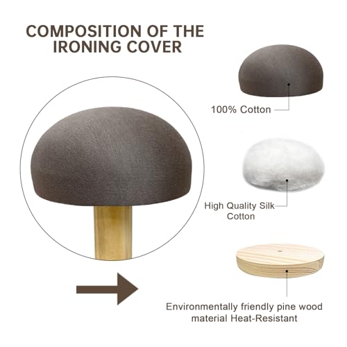 Bra Wooden Ironing Board Mini Iron Padded Sleeve Pillow Board Stool with Round Base for Small Table top Pressing pad ham, Long-7.1 Inch, Gray - color: Gray