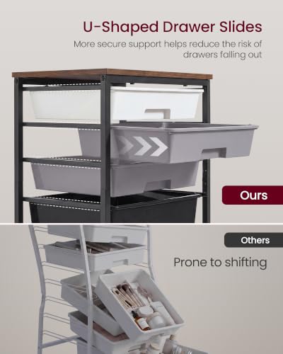 VASAGLE Rolling Cart with Drawers,5 Drawers Storage Cart, Black - color: Black, size: 5 Drawer