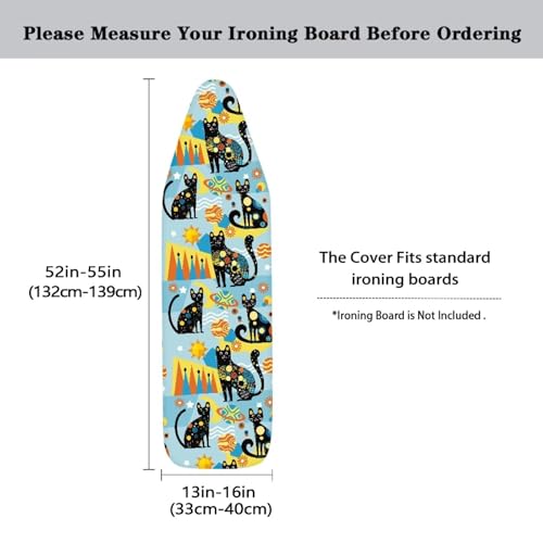 Black Cat Ironing Board Covers with Elastic Edge Non Stick Scorch Padded Ironing Board Covers Stain Resistant Hook and Loop Design Easy to Install - color: Black Cat