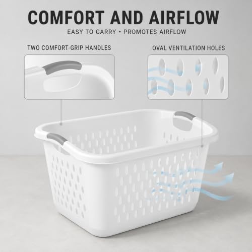 2.7 Bushel Plastic Laundry Basket with Handles Space Saving Laundry Hamper, White