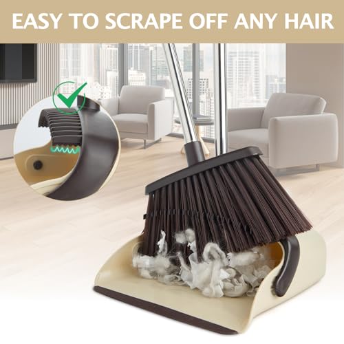 2-Pack Broom and Dustpan Combo Set,51" Long Handle,Beige - color: Beige 2-pack