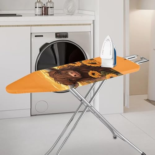 Highland Cattle Ironing Board Cover and Pad Standard Size Sunflower Cow Iron Board Dustproof Covers Ironing Pad Sleeve Table Top Iron Board Cover with Elastic Edge Home Decor Orange - color: Highland Cattle