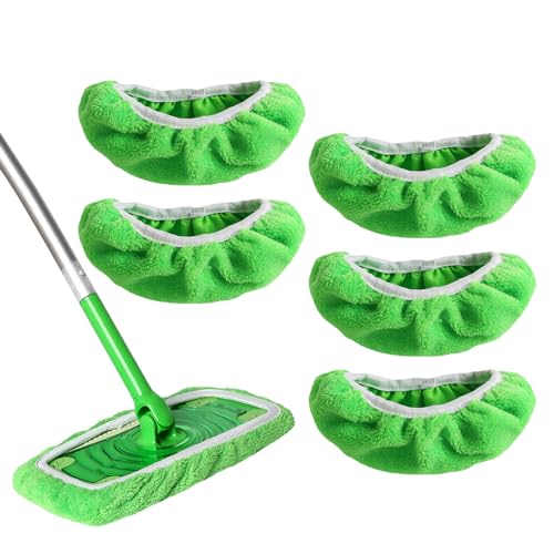 AmaVins Reusable Microfiber Mop Pads Compatible with Swiffer Sweeper Mop, Wet and Dry Flat Swiffer mop Cover, 5 Pack Washable Swiffer Pads for Surface/Hardwood Floor Cleaning (Mop is Not Included) - color: B-green 5 Pack