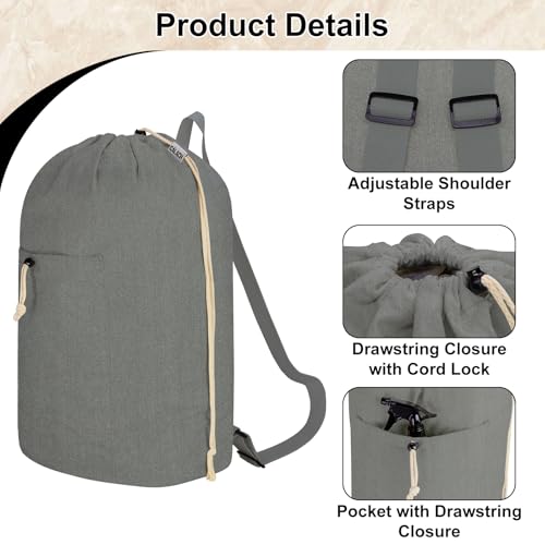 Laundry Bag Backpack, Canvas Laundry Bag with Straps & Drawstring, Grey XL - color: Grey, size: X-Large