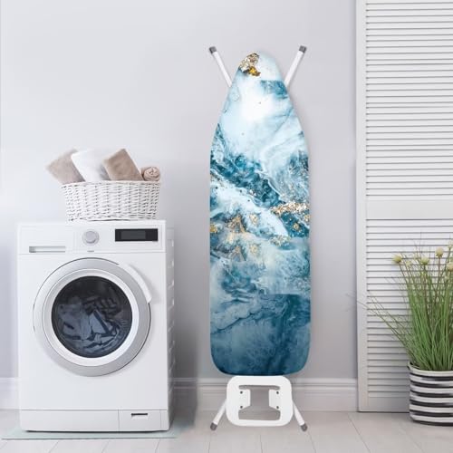 Flashideas Blue Marble Print Ironing Board Cover and Pad- 52" x 13" Iron Board Cover with Padding Fits Standard Size, Iron Board Cover Accessories - color: Blue Marble Print