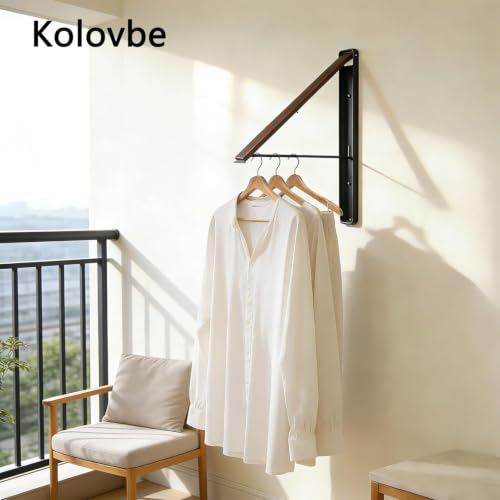 Clothes Drying Rack Wall Mounted for Laundry Balcony RV, Walnut - color: Walnut
