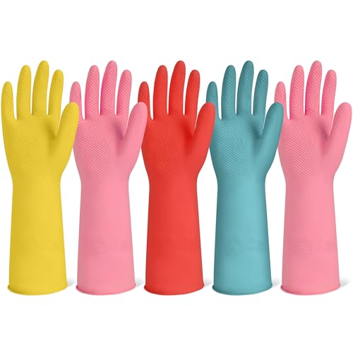 Xgunion Rubber Cleaning Gloves 5 Pairs Reusable Dishwashing (Large) - size: Large