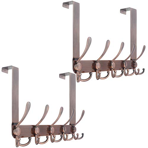 WEBI Over The Door Hook,Door Hanger Hook Rack with 5 Tri Hooks for Hanging,Over Door Towel Rack Door Coat Hanger Door Coat Rack for Bathroom,Behind Back of Door,Antique Copper,2 Packs - color: R/Antique Copper, size: 2 Pack