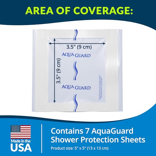 AquaGuard Wound Cover for Showering, 5 in x 5 in, Pack of 7 Shower Sheets - size: 5" x 5", style: Package of 7 Sheets