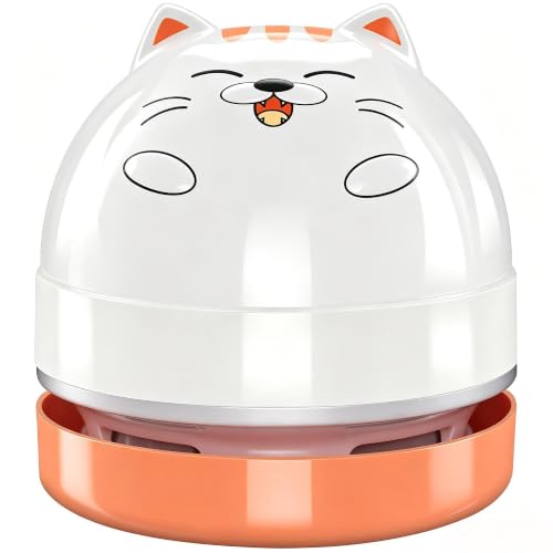 YUNYILAN Mini Desktop Vacuum Cleaner, Portable USB Vacuum Cleaner for Desk Mini Cute Cartoon Desktop Vacuum for Cleaning Eraser Crumbs, Dust, Crumbs, Computer, Keyboard and Car (White Orange) - color: White Orange