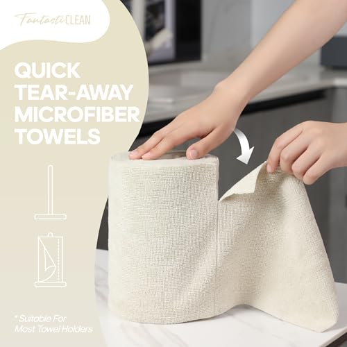 Fantasticlean Microfiber Cleaning Cloth Roll, 60 Pack, 8" x 8", Off White - color: Off-white