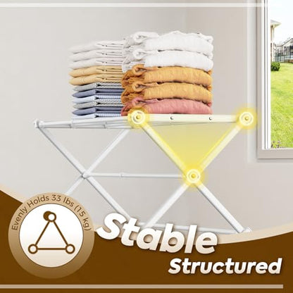 KINGBOARD 3-Tier Extendable Clothes Drying Rack, Small & Foldable, White - color: White