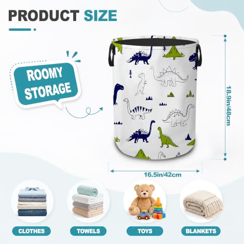 Laundry Hamper,Dinosaur Cute Cartoon Collapsible Laundry Basket with Handles,Green Dino Waterproof Oxford Cloth Clothes Organizer for Bedroom Bathroom Dorm Nursery,16 x 20 Inch - color: Dinosaur Cute Cartoon,Green Dino