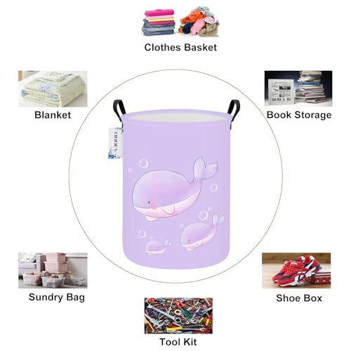 Round Purple Whale Laundry Hamper, Storage Basket for Adults and Kids - color: Round Purple Whale