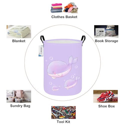 Round Purple Whale Laundry Hamper, Storage Basket for Adults and Kids - color: Round Purple Whale