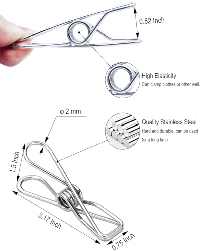 Large Stainless Steel Clothes Pins - Heavy Duty and Multipurpose Metal Clips for Hanging Clothes and Food Packages 10pcs, 3.17-inch - size: 10 PCS