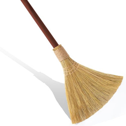 Vietnam Handmade Straw Whisk Broom with Brown Wooden Handle - Soft Natural Grass Broom for Home, Kitchen, Bedroom & Garage, 12.2" Wide x 27.95" Long - style: Brown