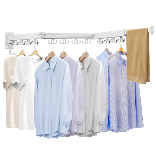Kelisiting Wall Mounted Clothes Drying Rack, Laundry Drying Rack Wall Mount, 3-Fold Drying Rack Clothing, Foldable Clothes Drying Rack with 12 Dual Hooks Organization for Laundry Room Indoor - White - color: White, size: 3-Fold-Upgrade