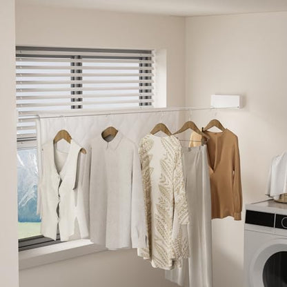 Retractable Clothesline Indoor, Non-Sagging Clothes line retracting Outdoor, Heavy Duty Wall Mounted Laundry Line Adjustable Stainless Steel for Laundryroom, Bathroom, 15.8 Feets Double Lines White - style: White