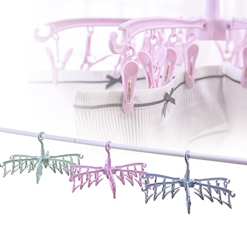 Clothes Drying Hanger with 24 Clips, Foldable Hanging Rack 2 Pack - color: Green 2