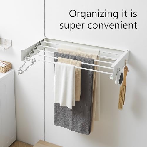 RFOUO Wall Mounted Clothes Drying Rack,White 31.5" with Hooks - size: 31.5 Inch with hooks