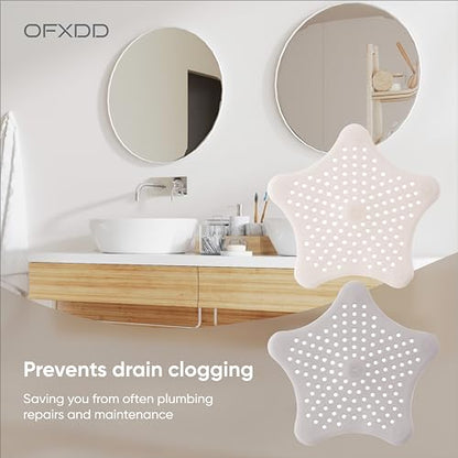 Shower Drain Hair Catcher 4 Pcs - Flexible Bathroom & Shower Drain Cover - Silicone Sink Strainer, Multipurpose - Star Shaped Drain Cover Kitchen Sink