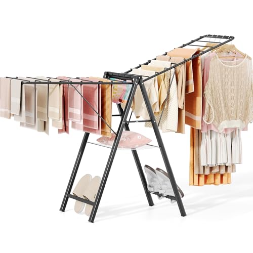 APEXCHASER Clothes Drying Rack, 67.7" L Height Adjustable, Foldable, Black - color: Black