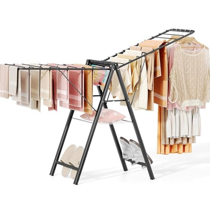 APEXCHASER Clothes Drying Rack, 67.7" L Height Adjustable, Foldable, Black - color: Black