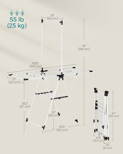 SONGMICS HOME Clothes Drying Rack, Foldable 2-Level Free-Standing Airer - color: White, size: 26 x 62.6 x 78 Inches