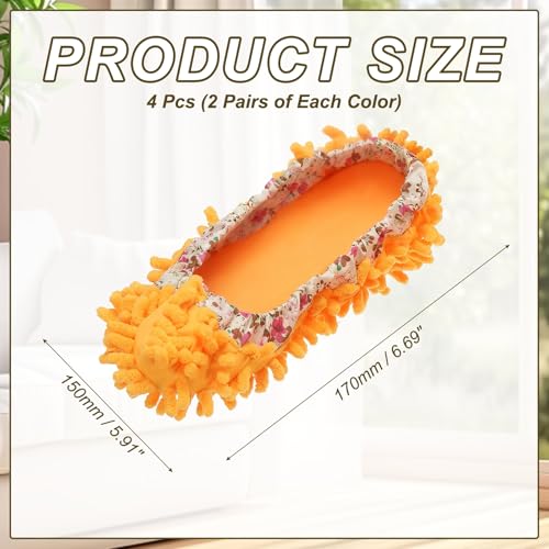 uxcell 4 Pcs Mop Slippers, Mop Socks Microfiber Shoe Covers Washable Mopping Slippers for Floor Cleaning Office Home Use Women Men, Floral Lace, Orange - color: Orange