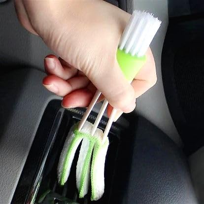 2-in-1 Dual Head Car AC Vent Cleaning Brush with Soft Brush and Microfiber Cloth, Dashboard Keyboard Cleaner Tool Kit