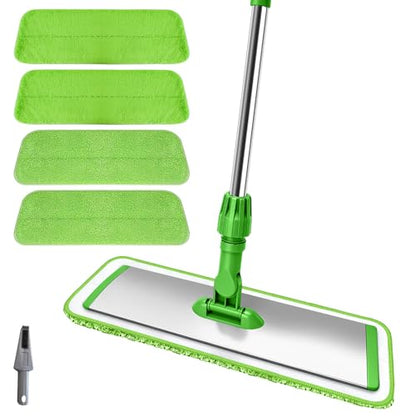 17.7" Microfiber Mop for Floor Cleaning, 360° Rotating Flat Mop with 4 Pads - color: Green