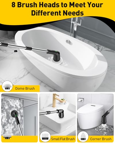 Electric Spin Scrubber for Bathroom, Shower Scrubber with Long Handle - color: Black, size: 3 Brush Heads
