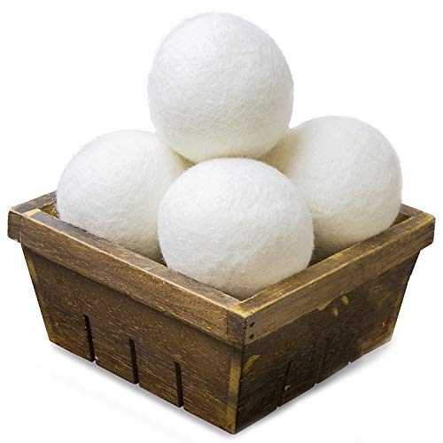 Wool Dryer Balls Natural Fabric Softener and 100% Organic, Chemical Free and Reduces Wrinkles. Saving Electricity and Drying Time XL Size 4 Pack White 4 Count - size: 4 Count (Pack of 1)