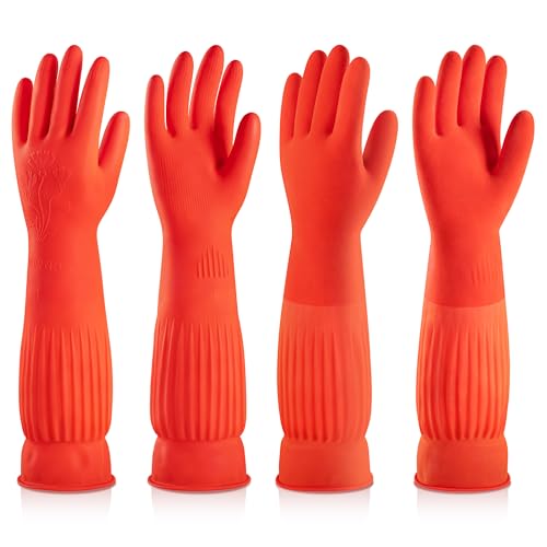 ThxToms 17" Rubber Dishwashing Gloves, Cotton Lined Kitchen Gloves, 2 Pairs - size: Large (Pack of 4)